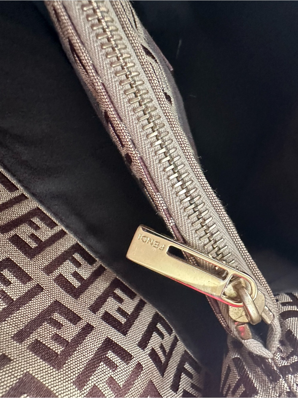 FENDI Zucca Tote Bag Vintage Brown Canvas Shoulder Bag Gold FF Hardware - Picture 5 of 11
